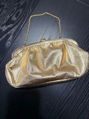 Vintage Gold Metallic Evening Clutch Bag with Chain
